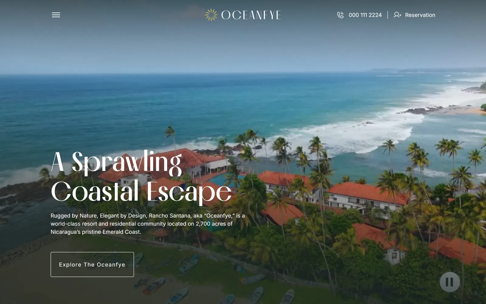 Homepage of the Oceanfye website, a coastal resort