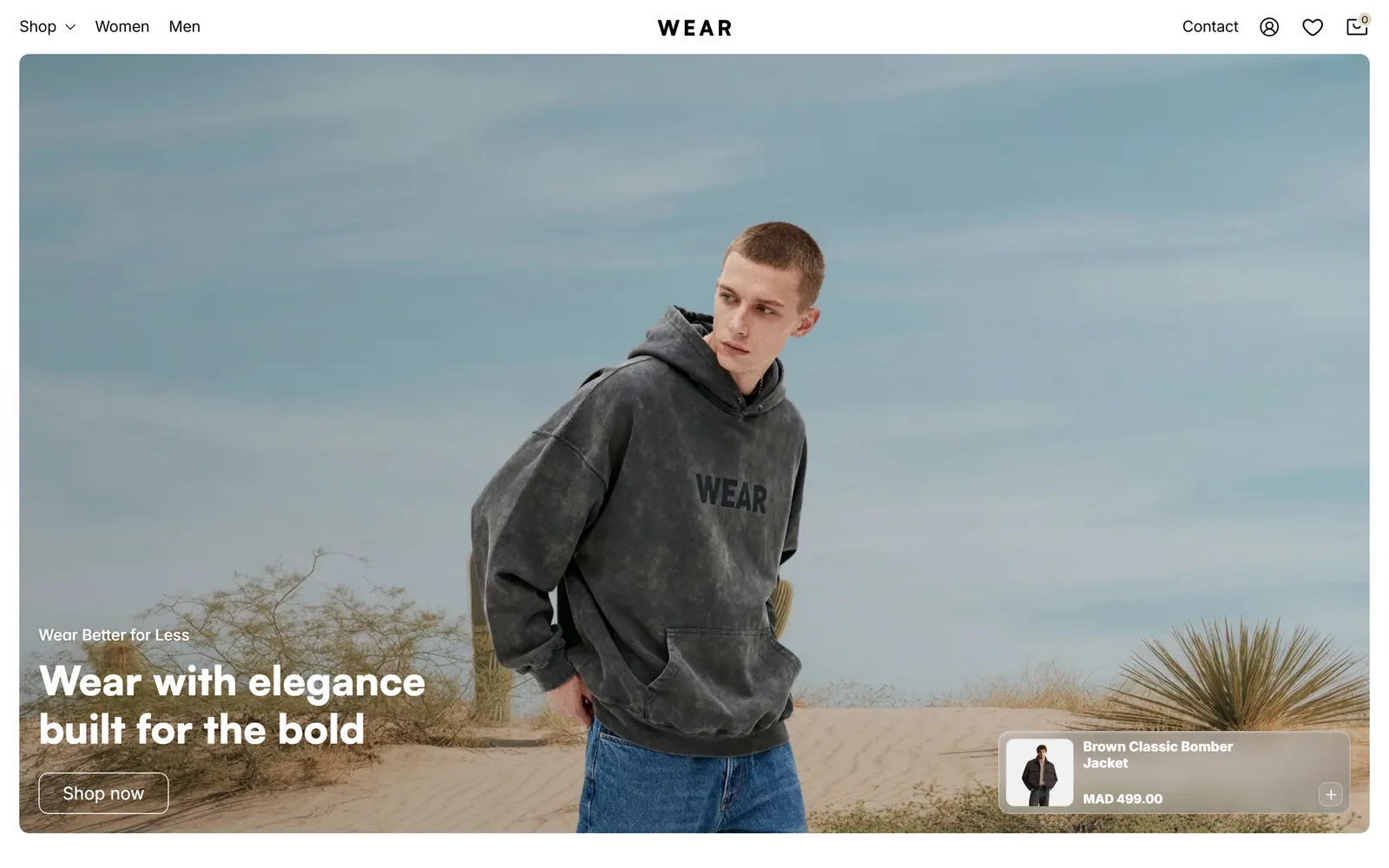 Homepage of the Wear website, a premium fashion store